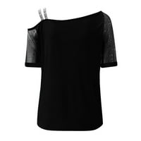 Ljetne košulje za žensku majicu za bluze Mrežom od ramena patchwork s kratkim rukavima ljetne bluze crne xxl