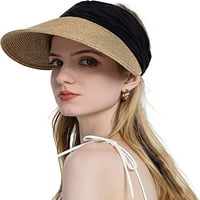 Dabuliu Žene sunce šešir širokog ručnog slama kotrljaj Ponytail ljetna plaža hat UV zaštita UPF 50+