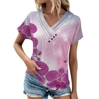 SKSLOEEg Womens Dugme Down Dugme Side nagnute vintage cvijeće tiskane majice Spring modni bluza vrhovi