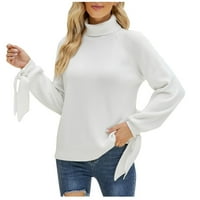 Knit dugih rukava TURTLENECK Čvrsti pulover džemperi za žene bijele veličine l