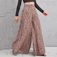 Puawkoer ženske labave i ležerne hlače Visoki struk Leopard viseći osjećaj široke hlače za noge kratke jean pantalone za žene Jean pantalone za žene