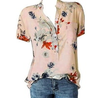 Yuwull cvjetni tiskovi za žene kratki rukav plus veličine T majice V izrez casual majica za vježbanje Vintage grafički boho tees Henley tops