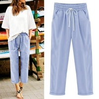Floleo ženske duge hlače za čišćenje pada ljeta ženska modna casual pune boje elastične pamučne i posteljine pantalone pantalone