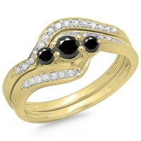 0. Carat 18K žuto zlato Real okrugli crno-bijeli dijamantski ženski prsten za brisač za mladenke