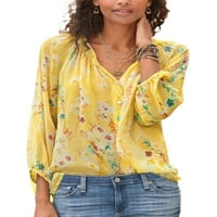 Grianlook Women Elegant gumb dolje majica cvjetna print ruched tunika košulja uredske baggy bluze