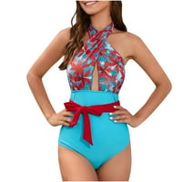 Jedan kupaći kupaći kostim za žene Criss Cross Wrapt vrat Retro cvjetni print kupaći kupališta Otvoreni