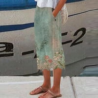 Modne ženske casual elastične ispisane hlače ravno široke pantalone za noge Capris ljetne hlače za čišćenje