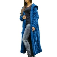 VBNERGOIE Žene Ležerne prilike sa kapuljačnim kapuljačom dugim kaput dugim kardiganskim džemper džepni