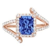 2. CT Sjajni smaragdni Clear Simulirani dijamant 18k Rose Gold Halo Solitaire sa Accenting prstenom