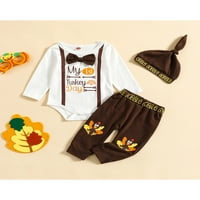 Newborn Baby Boy My1st Outfits Yan zahvalnosti Ramelj s dugim rukavima + Turska Print duge hlače + setovi