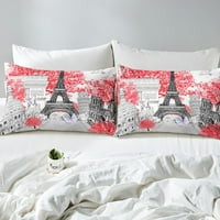 Eiffelov toranj posteljina Crvena cherry cvijet Komformer poklopca Žene Romantična gradska zgrada Pariz