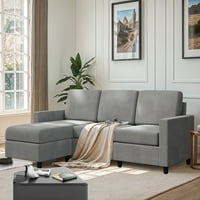 Sobaniilo Moderna sekcijska kauč u obliku slova L, kauč za kauču na kauču s pomičnim otomanom, svijetlosiva