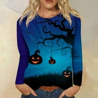 Duks za žene Halloween Crewneck majica Grafički ispisani dugi rukav labav pulover