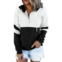 Prodajna ženska dukserica s dugim rukavima, pola zip V-izrez pulover vrhova boja blok spajanje džepovske