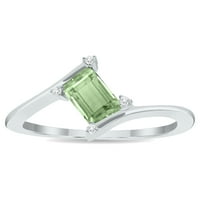 Ženski zeleni ametist i dijamantni valni prsten u bijelom zlatu od 10k