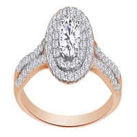 Bijeli prirodni dijamant ovalni oblik prsten shunk dvostruki halo HALO angažman vjenčani prsten u 14K