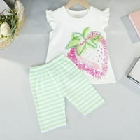 Entyinea Girls Pijamas kratka sportska odjeća Ljetna odjeća s kratkim rukavima zelena 100