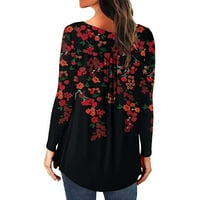 Umitay Womens V- izrez cvjetni tiskani tunički vrhovi gumba dugih rukava labava bluza