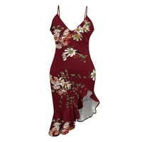 Žene Ljetne casual uska cvjetna ispisana haljina seksi V-izrez bez rukava rukavice rukene haljine vino
