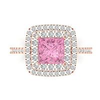 2. CT sjajna princeza simulirana ružičasta dijamant 14k Rose Gold Halo Pasijans sa akcentima Veličina prstena 9,75