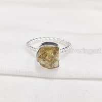 Prirodni citrinski prsten, grubi citrinski gemstonski prsten, novembar roštilj, upleten, srebro, ženski