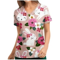 ECQKAME Uskršnji vrtići za žene za žene Uskršnja jaja zečje od tiskane radne uniforme bluza majica casual