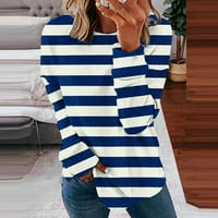Striped Patchwork pulover dugih rukava s dugim rukavima The Girls Trendy odjeća prevelika majice Dressy Tops Pokloni za žene Fall Modni Crewneck Dukseri plave s