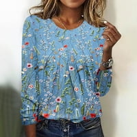 Košulje s dugim rukavima za ženska majica za ženska modna tiskana labava majica dugi rukavi bluza okrugli