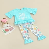Toddlers Baby Girls Uskršnje odjeće Kratki rukav Pismo uzorak Zeko majica + crtane koprive za ispis
