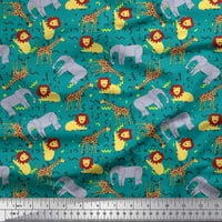 Soimoi plavi pamučni voile tkanini lav, žirafa i elefant dječji dekor tkanine otisnute bty wide