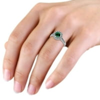 Emerald i dijamantski halo zaručnički prsten 1. CT TW u 14k bijelo zlato.Size 8.0