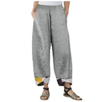 Umitay ženska pamučna posteljina čvrsta patchwork neregularne labave pantalone casual pantalone dukseci