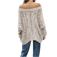 Prevelike džempere za žene s ramenom dugih rukava izdubljeni ležerni labavi fit čvrsti pulover pletene