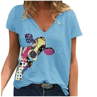 GDFUN Ženska ležerna modna labava majica V-izrez tiskane majice kratkih rukava majice za žene