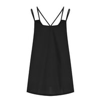 Ženska modna čvrsta boja V-izrez Udobna labav prsluk majica bez rukava, ležerne tuničke vrhove crne