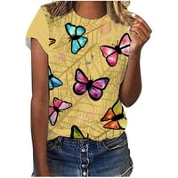 Penkiiy Fashe Womens Butterfly Print T-majice Ležerne kratke rukave vrhovi bluza Cisterna za blubuse