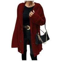 Lashall ženska modna kapuljača s kapuljačom Srednjeg duljina punog gumba za džemper s jaknom vino xxl