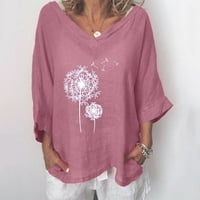 Ružičaste majice za žene dame ženske dame v-izrez kratkih rukava tiskani vrhovi TEE majica bluza tunike