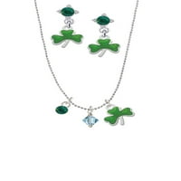 Delight nakit marš - vruća plava kristalna bikona zelena shamrock ogrlica i djetelina nakit set