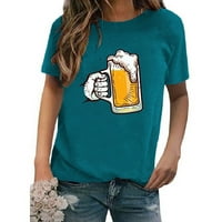 Scyoekwg Ženske košulje s kratkim rukavima labav fit bluza pivo festival Ispis grafički trendy casual