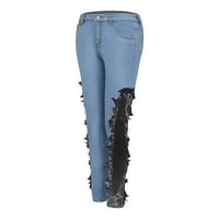 Leesechin traperice za žensko čišćenje Trendy čipka u šupljini cvjetni momenti Skinny Jeans olovke hlače