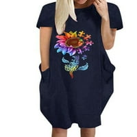 Plus veličine Žene Ljeto majica kratkih rukava Haljina Ležerna suncokret Ispis Sundress