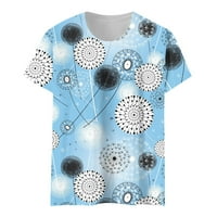 Cyzz Celler Ženski ljetni cvijet Print Okrugli vrat Majica kratkih rukava Top Blue XL
