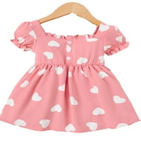 Elfinbe Baby Girl Dojenčad Toddler Pink Slatki kvadratni vrat Puff rukav srca Ispiši A-line labave haljine,