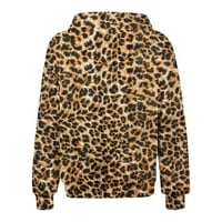 Ženski džep sa kapuljačom sa zatvaračem, leopard jakne za ispis za žene labave zip up kaput za crtanje
