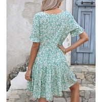 FOPP Prodavač Moda Ženska V-izrez Loose Relatali Holiday Style Fragmentirana cvjetna haljina zelena