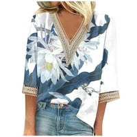 Feterrnal ženska bluza casual labava rukava čipkasti oblozi ispisa v izrez tiskane vrhove majica ljetni