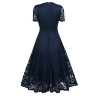 Ljetne haljine za žene V-izrez Slatka midi haljina čipka A-line kratkih rukava Club haljina plava l