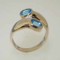 Britanci napravio je 10k bijelo zlato prirodno plavo topaz ženski prsten za bend - Opcije veličine -