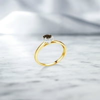 Gem Stone King 0. CT Smeđi dimljeni kvarcni bijeli stvorio je safir 10k žuti zlatni prsten sa bijelim